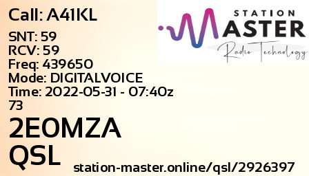 QSL Card for 2E0MZA QSO with A41KL