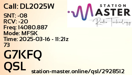 QSL Card for G7KFQ QSO with DL2025W