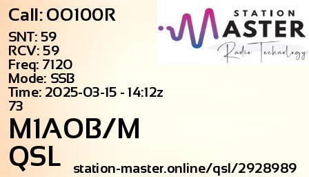 QSL Card for M1AOB/M QSO with OO100R