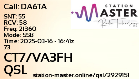 QSL Card for CT7/VA3FH QSO with DA6TA