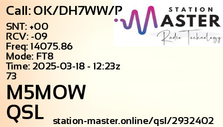 QSL Card for M5MOW QSO with OK/DH7WW/P