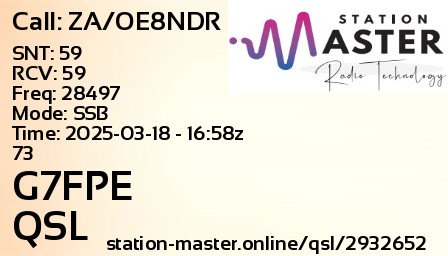 QSL Card for G7FPE QSO with ZA/OE8NDR
