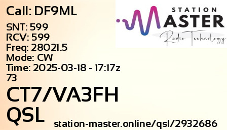 QSL Card for CT7/VA3FH QSO with DF9ML