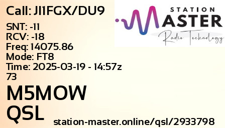 QSL Card for M5MOW QSO with JI1FGX/DU9