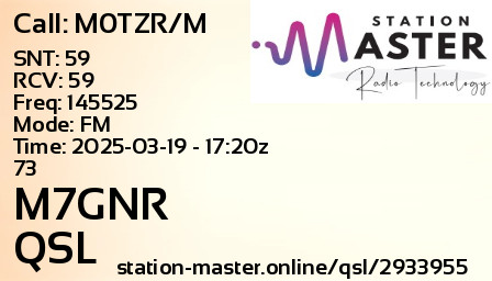 QSL Card for M7GNR QSO with M0TZR/M
