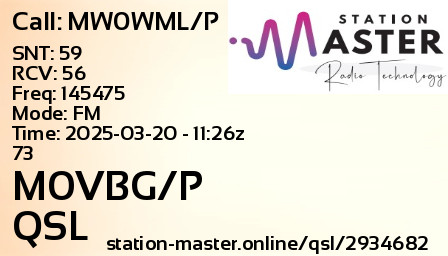 QSL Card for M0VBG/P QSO with MW0WML/P