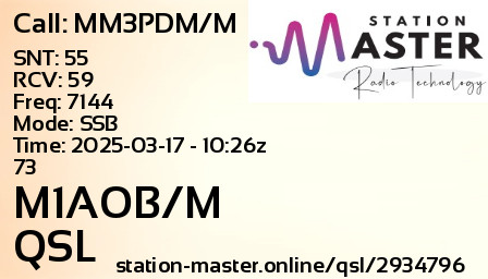 QSL Card for M1AOB/M QSO with MM3PDM/M