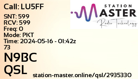 QSL Card for N9BC QSO with LU5FF