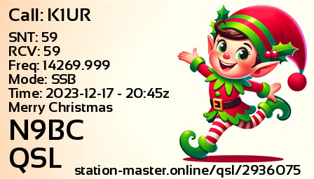 QSL Card for N9BC QSO with K1UR
