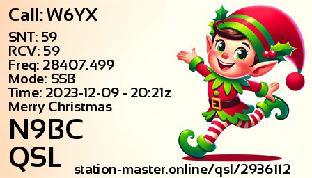 QSL Card for N9BC QSO with W6YX
