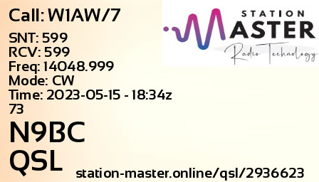 QSL Card for N9BC QSO with W1AW/7