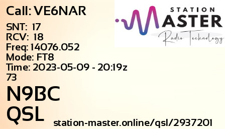 QSL Card for N9BC QSO with VE6NAR