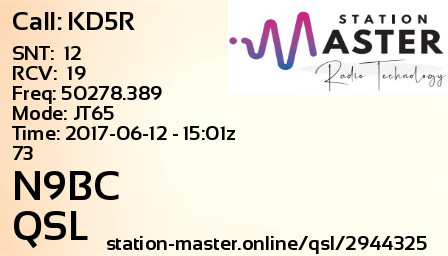 QSL Card for N9BC QSO with KD5R