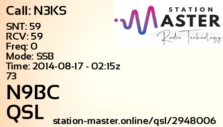QSL Card for N9BC QSO with N3KS