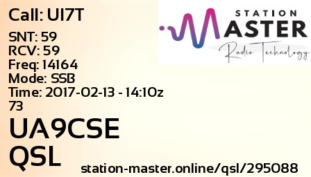 QSL Card for UA9CSE QSO with UI7T