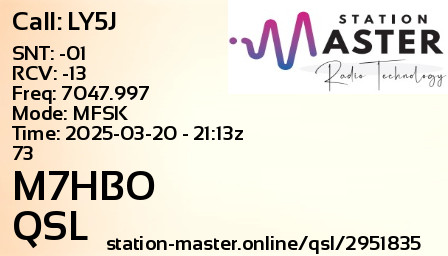 QSL Card for M7HBO QSO with LY5J