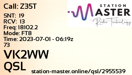 QSL Card for VK2WW QSO with Z35T