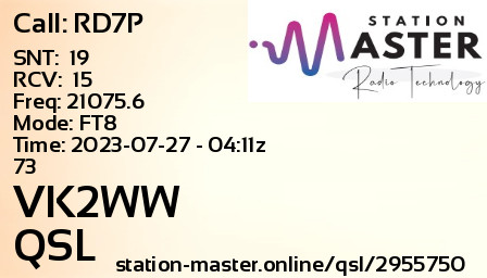 QSL Card for VK2WW QSO with RD7P