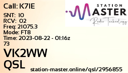 QSL Card for VK2WW QSO with K7IE