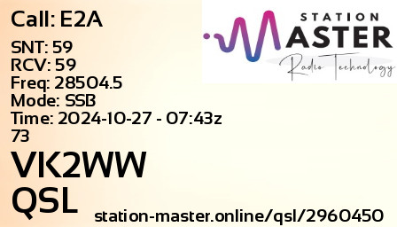 QSL Card for VK2WW QSO with E2A