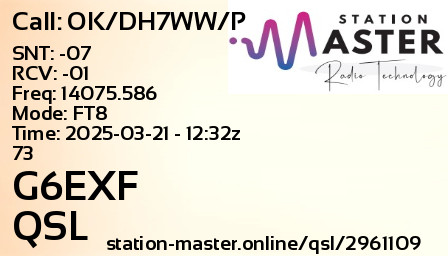 QSL Card for G6EXF QSO with OK/DH7WW/P