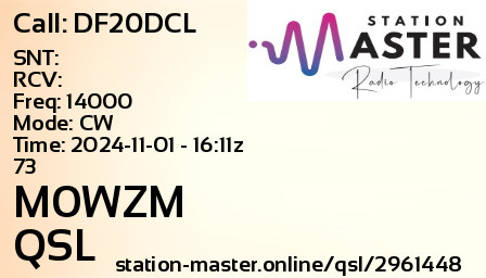 QSL Card for M0WZM QSO with DF20DCL