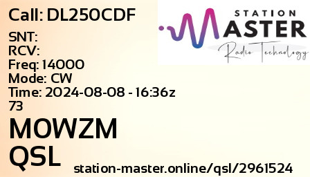 QSL Card for M0WZM QSO with DL250CDF