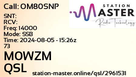 QSL Card for M0WZM QSO with OM80SNP