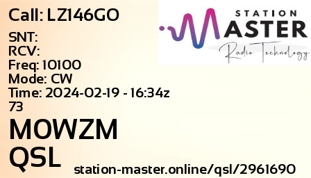 QSL Card for M0WZM QSO with LZ146GO