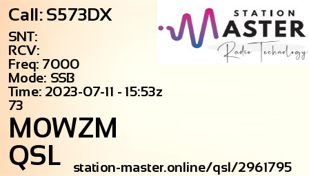 QSL Card for M0WZM QSO with S573DX