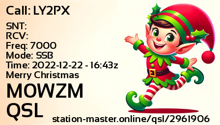 QSL Card for M0WZM QSO with LY2PX