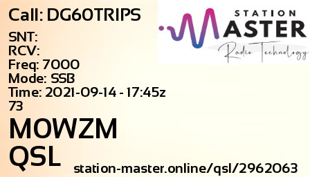 QSL Card for M0WZM QSO with DG60TRIPS