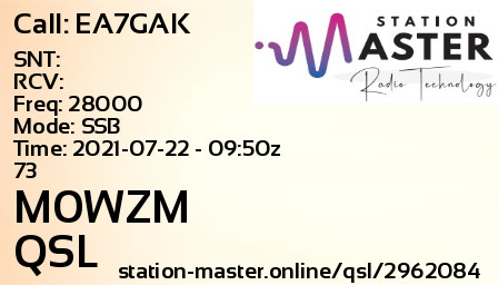QSL Card for M0WZM QSO with EA7GAK