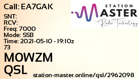 QSL Card for M0WZM QSO with EA7GAK