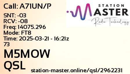 QSL Card for M5MOW QSO with A71UN/P