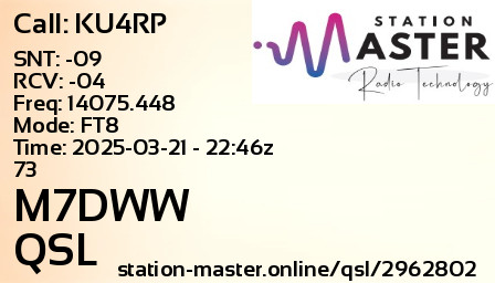 QSL Card for M7DWW QSO with KU4RP