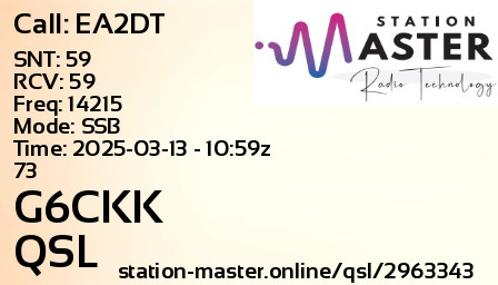 QSL Card for G6CKK QSO with EA2DT
