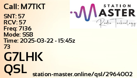 QSL Card for G7LHK QSO with M7TKT