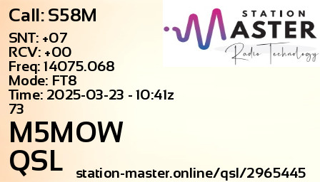 QSL Card for M5MOW QSO with S58M