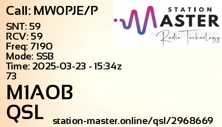 QSL Card for M1AOB QSO with MW0PJE/P