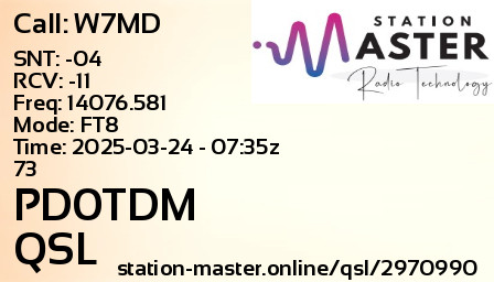 QSL Card for PD0TDM QSO with W7MD