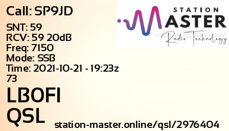 QSL Card for LB0FI QSO with SP9JD