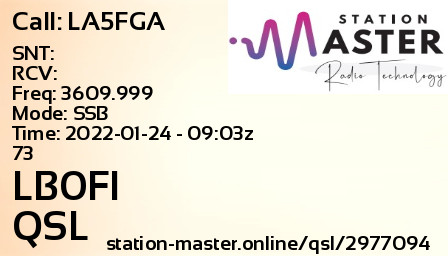 QSL Card for LB0FI QSO with LA5FGA