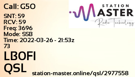QSL Card for LB0FI QSO with G5O