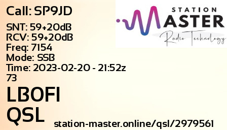 QSL Card for LB0FI QSO with SP9JD