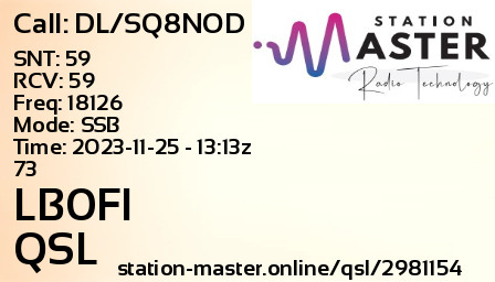 QSL Card for LB0FI QSO with DL/SQ8NOD