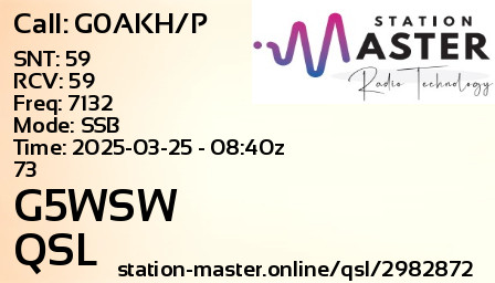 QSL Card for G5WSW QSO with G0AKH/P