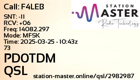 QSL Card for PD0TDM QSO with F4LEB