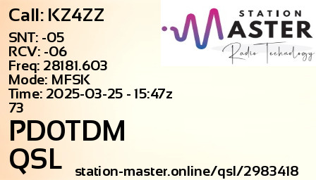 QSL Card for PD0TDM QSO with KZ4ZZ