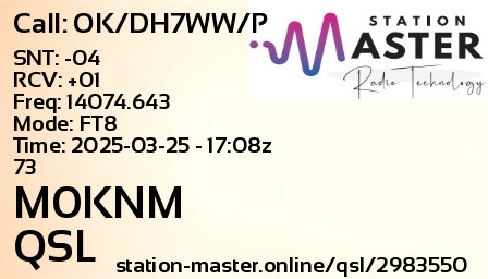 QSL Card for M0KNM QSO with OK/DH7WW/P